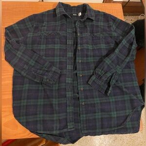 Blue/Green Urban Outfitters Plaid Oversized Flannel Button-Up Shirt